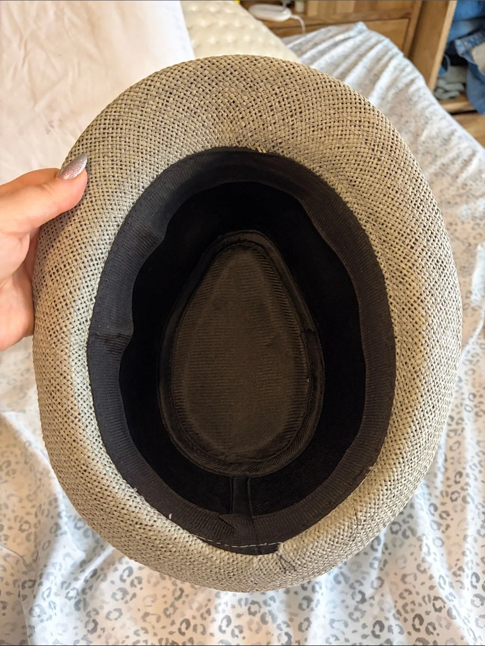 Lined Beige Straw Fedora with Black Band